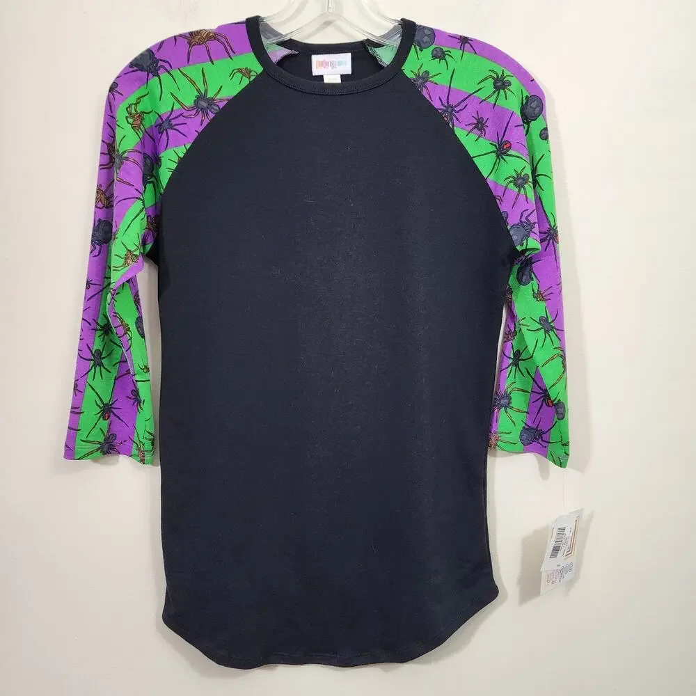 Lularoe‎ NWT Randy raglan with stripes and spider print woman's size xxs